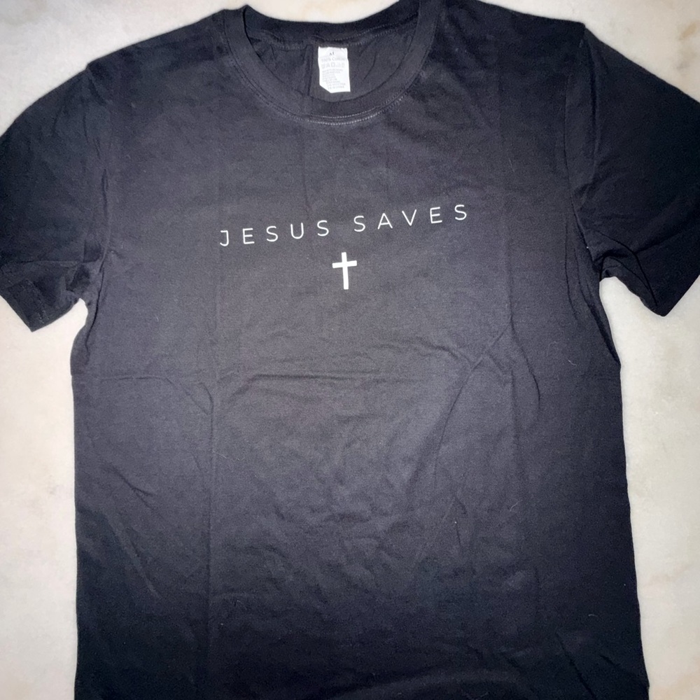 Unisex Jesus Saves Christian Black Graphic T-Shirt